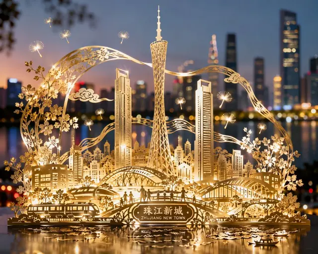 珠江新城剪纸璀璨夜景